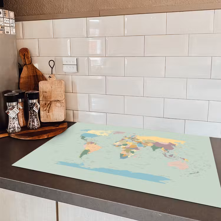 Wereldkaart - Realistisch - Kaart Inductie beschermer vinyl 3mm klein -sfeer3