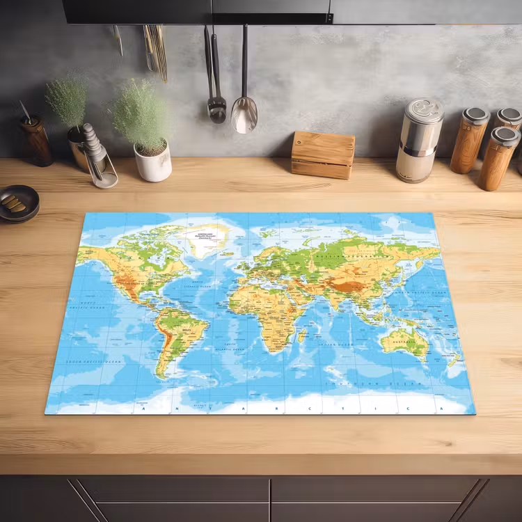 Wereldkaart - Staatkundig - Blauw - Aarde - Educatief Inductie beschermer vinyl 3mm klein -sfeer5