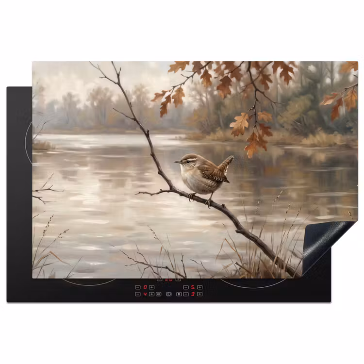 Winterkoninkje - Tak - Rivier - Natuur - Sfeervol Inductie beschermer vinyl 3mm klein -3d