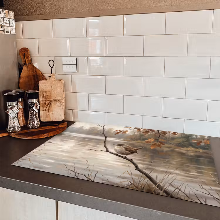 Winterkoninkje - Tak - Rivier - Natuur - Sfeervol Inductie beschermer vinyl 3mm klein -sfeer3