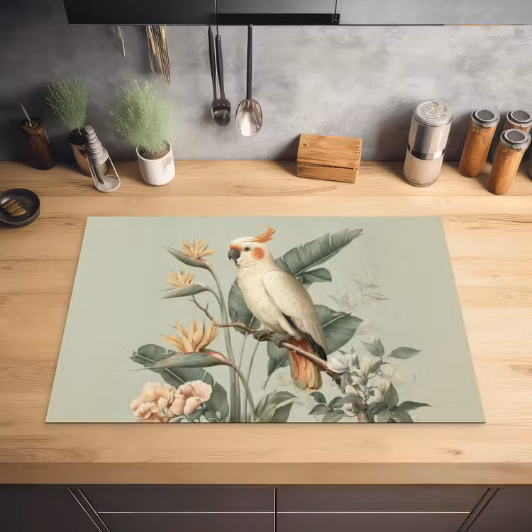 Gele kuifkaketoe - paradijsvogelbloemen - Groen Inductie beschermer vinyl 3mm klein -sfeer5