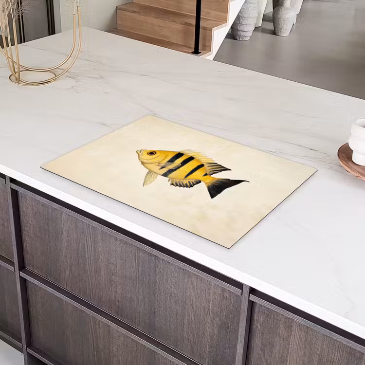 Geel - Vis - Strepen - Tropisch Inductie beschermer vinyl 3mm klein -sfeer8