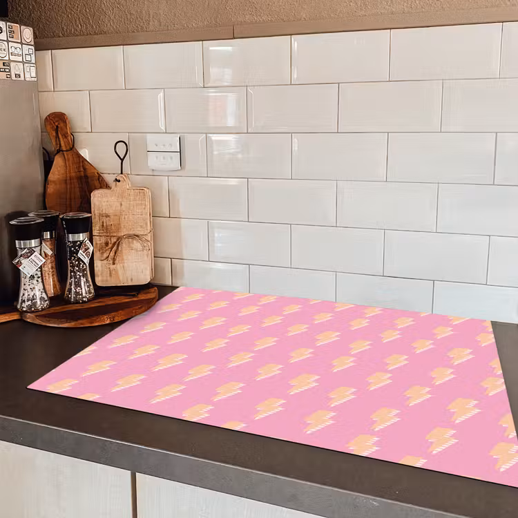 Geel - Bliksem - Roze Inductie beschermer vinyl 3mm klein 276 -sfeer3