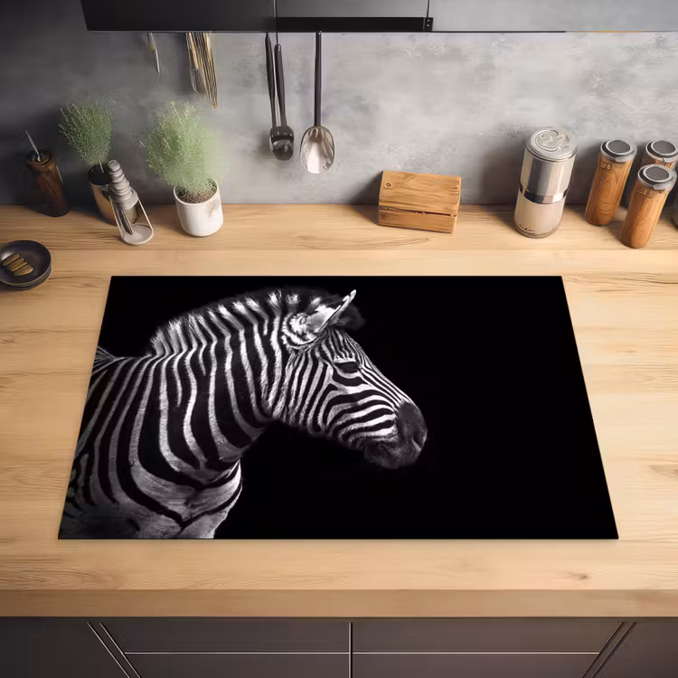 Zebra - Zwart - Wit - Portret - Dieren Inductie beschermer vinyl 3mm klein -sfeer5