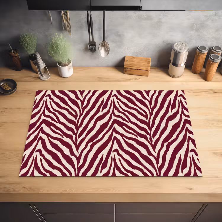 Zebra - Motief - Bordeaux - Rood Inductie beschermer vinyl 3mm klein 276 -sfeer5