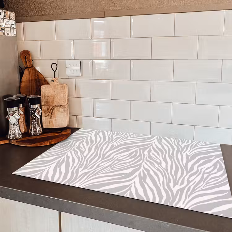 Zebra - Motief - Grijs Inductie beschermer vinyl 3mm klein 276 -sfeer3