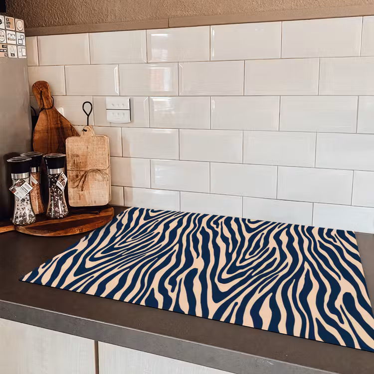 Zebra - Patroon - Blauw - Beige Inductie beschermer vinyl 3mm klein 276 -sfeer3
