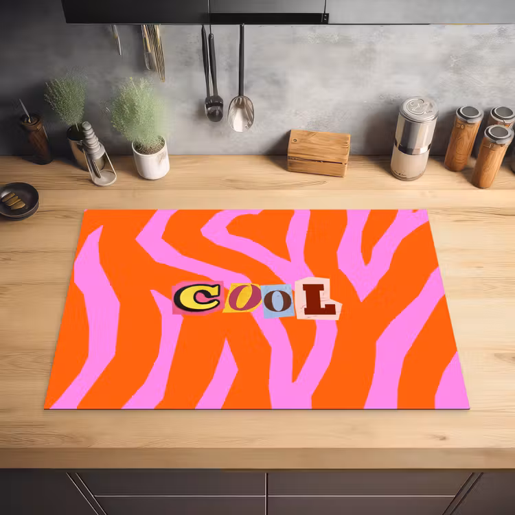 Zebraprint - Grafisch - COOL - Oranje Inductie beschermer vinyl 3mm klein -sfeer5