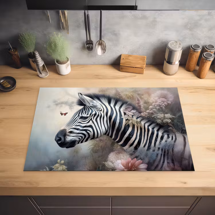 Zebra - Wilde dieren - Vlinder - Bloemen Inductie beschermer vinyl 3mm middel -sfeer5