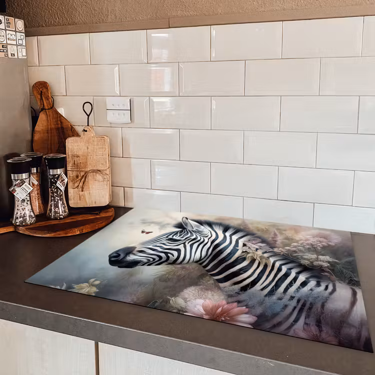Zebra - Wilde dieren - Vlinder - Bloemen Inductie beschermer vinyl 3mm middel -sfeer3