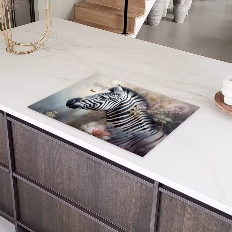 Zebra - Wilde dieren - Vlinder - Bloemen Inductie beschermer vinyl 3mm middel -sfeer8