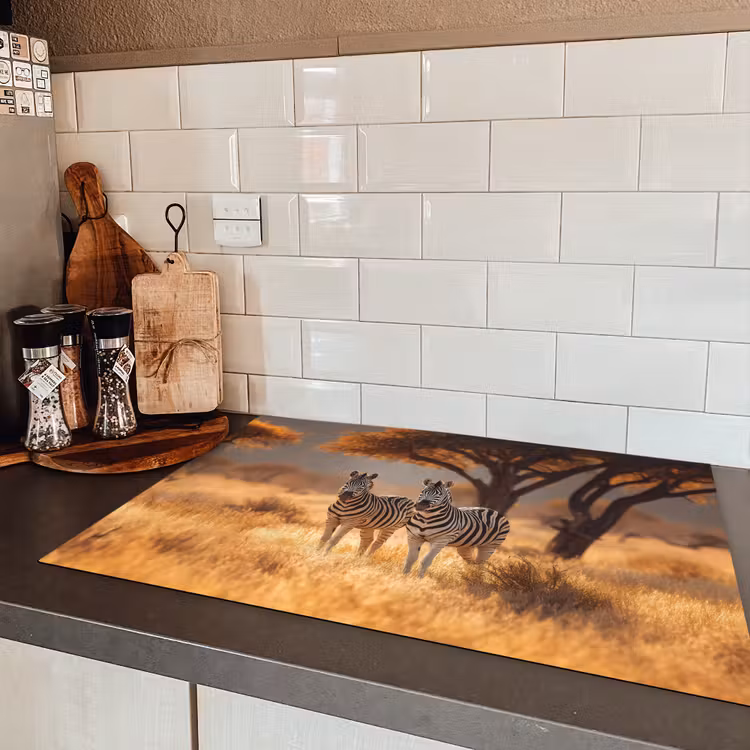 Zebra's - Savannelandschap - Gras Inductie beschermer vinyl 3mm klein -sfeer3