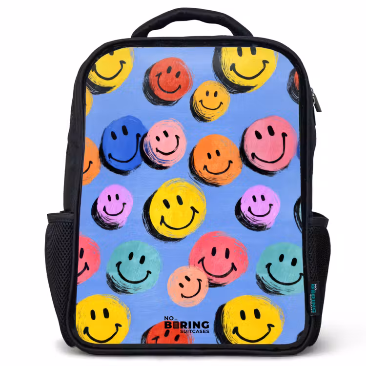 Een speels en kunstzinnig patroon van kleurrijke smileys Rugzak - Zwart middel -3d