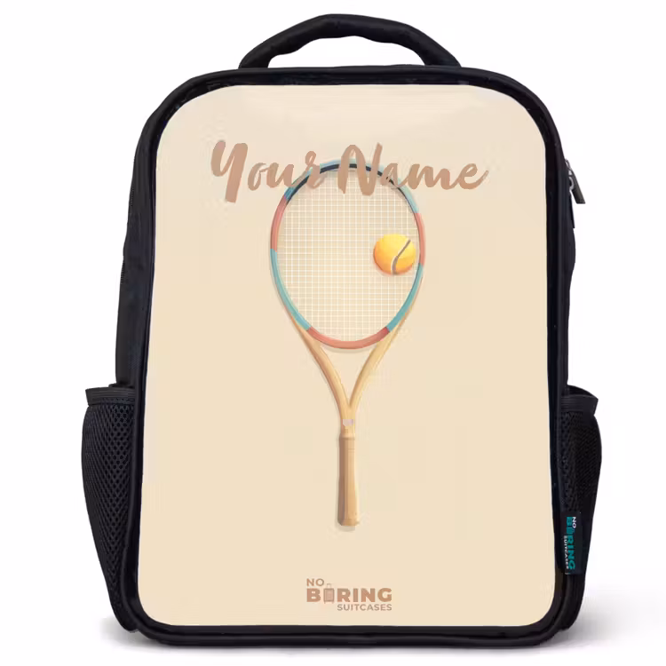 Een tennisracket in beige tinten Rugzak - Zwart middel -3d