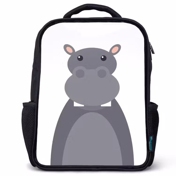 Dierenportret - Nijlpaard - grijs Rugzak - Zwart middel -3d