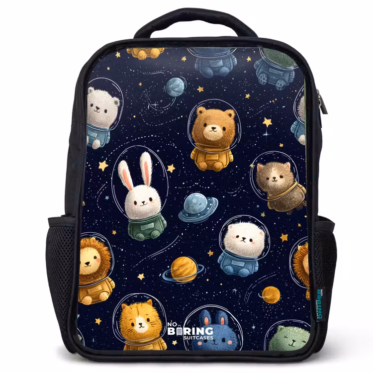Dieren - Astronaut - Planeten - Sterren Rugzak - Zwart middel -3d