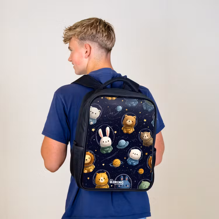 Dieren - Astronaut - Planeten - Sterren Rugzak - Zwart middel -sfeer8