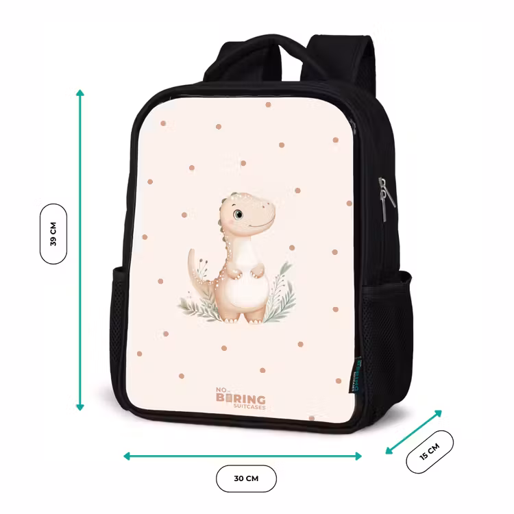 Beige dino op een stippen achtergrond Rugzak - Zwart middel -productfoto_formaten