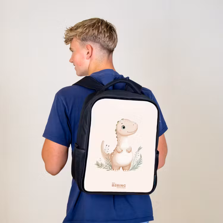 Beige dinosaurus met groene blaadjes Rugzak - Zwart middel -sfeer8