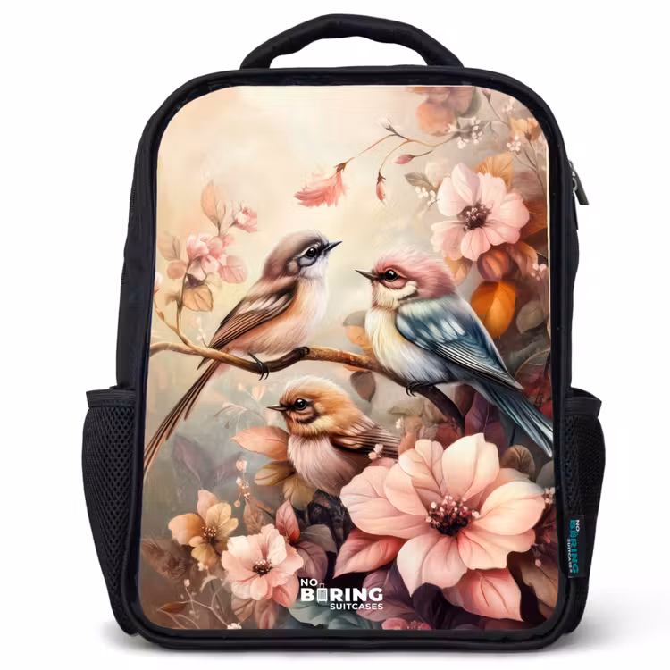 Vogels met roze bloemen Rugzak - Zwart middel -3d