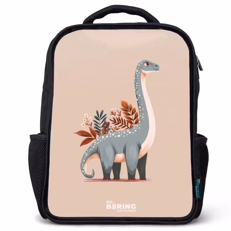 Blauwe dinosaurus op een beige achtergrond Rugzak - Zwart middel -3d