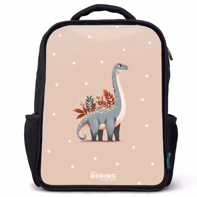 Blauwe dinosaurus op een beige stippenachtergrond Rugzak - Zwart middel -3d