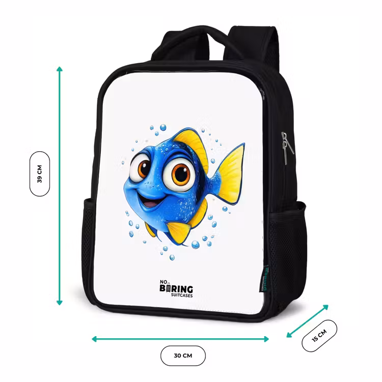 Blauwe vis met gele vinnen en vrolijke blik Rugzak - Zwart middel -productfoto_formaten