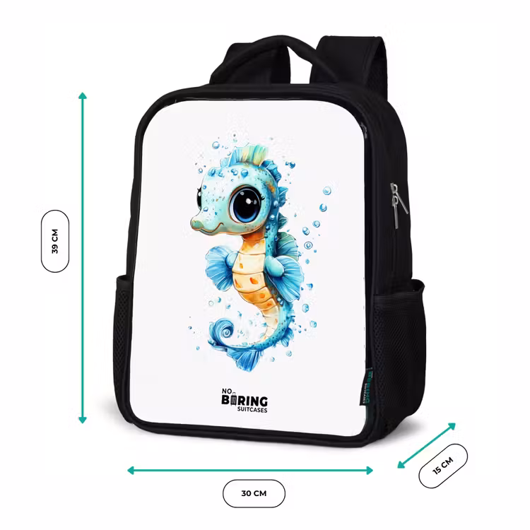 Blauw zeepaardje met grote ogen en luchtbellen Rugzak - Zwart middel -productfoto_formaten