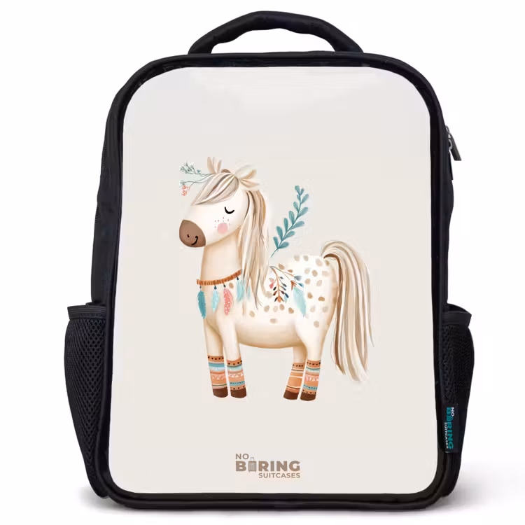 Bohemian paard in beige tinten Rugzak - Zwart middel -3d