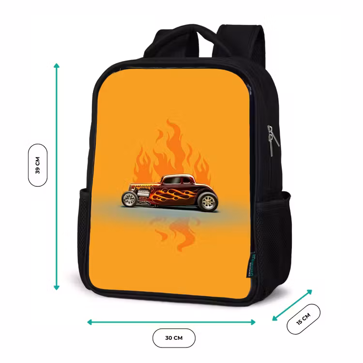 Bruine auto met gele vlammen Rugzak - Zwart middel -productfoto_formaten