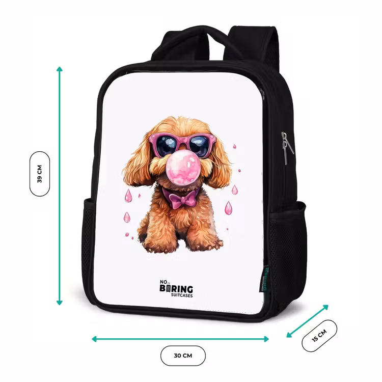 Bruine hond met roze bril en kauwgombal Rugzak - Zwart middel -productfoto_formaten