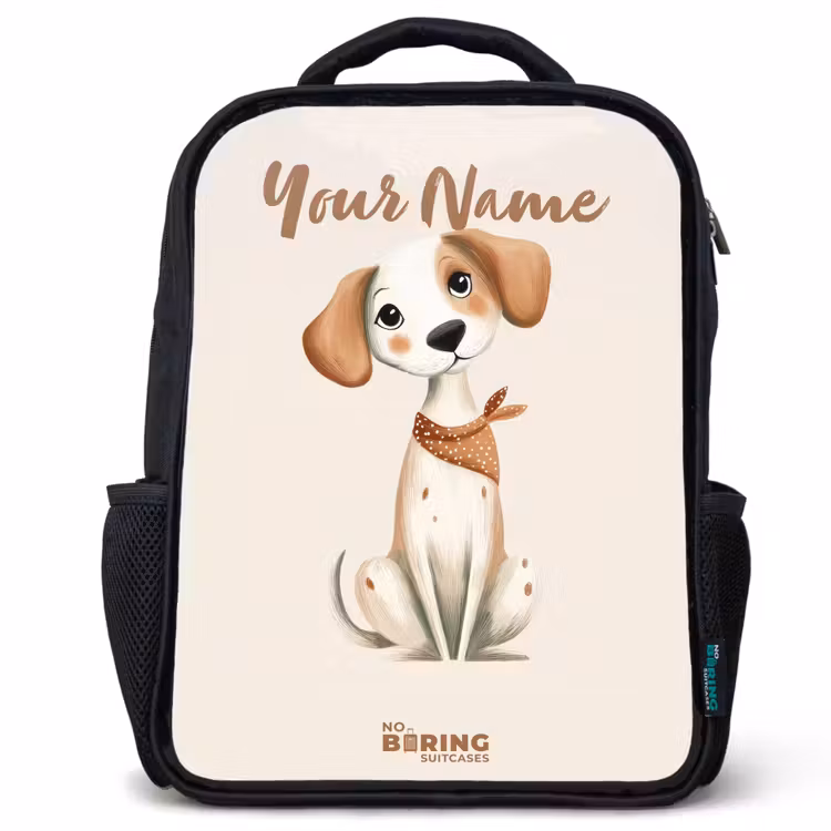Bruin gevlekte pup op een beige achtergrond Rugzak - Zwart middel -3d