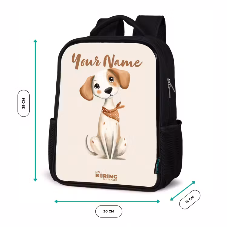 Bruin gevlekte pup op een beige achtergrond Rugzak - Zwart middel -productfoto_formaten