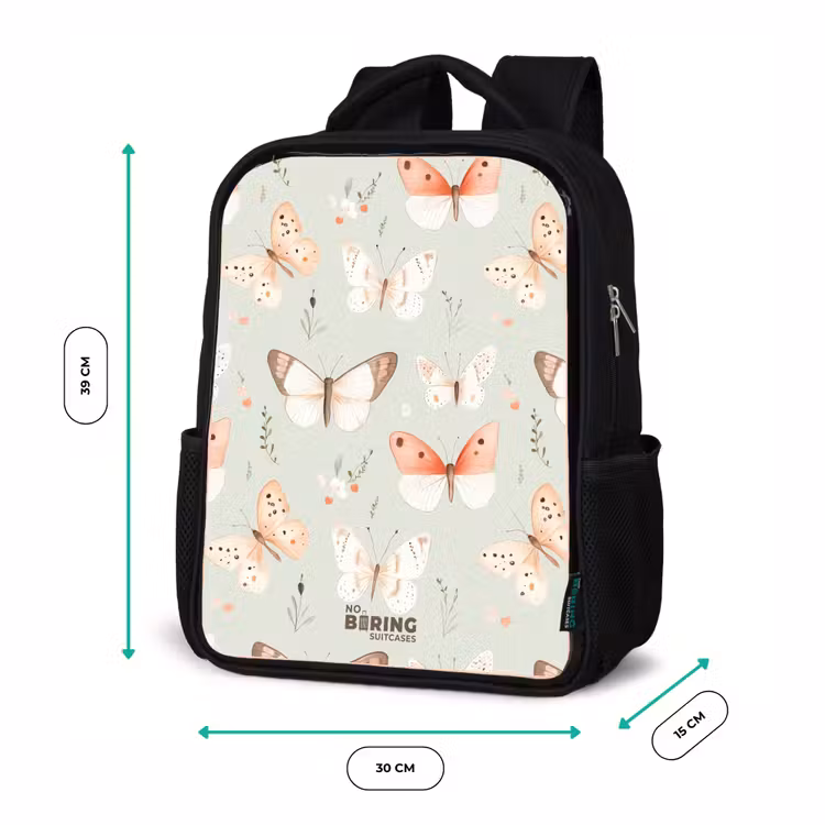 Vlinder patroon in zachte oranje en rode tinten Rugzak - Zwart middel -productfoto_formaten