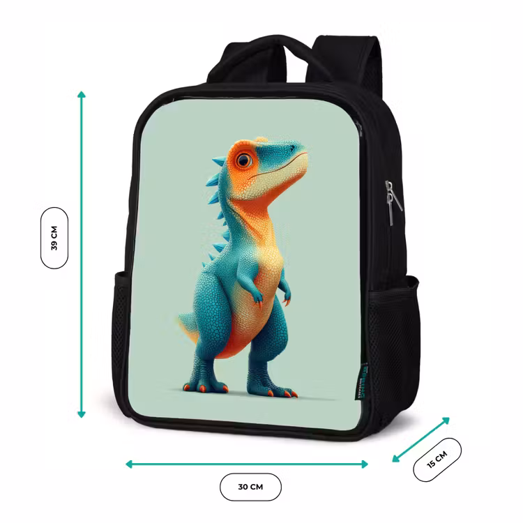 Cartoon - Dino - Oranje - Stekels Rugzak - Zwart middel -productfoto_formaten