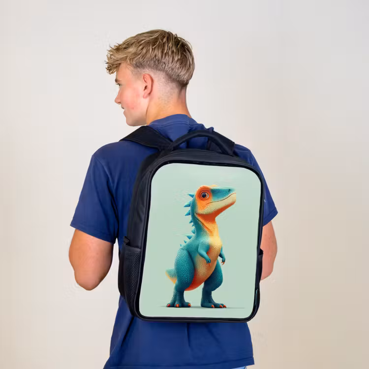 Cartoon - Dino - Oranje - Stekels Rugzak - Zwart middel -sfeer8