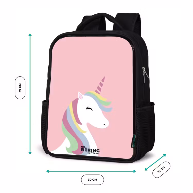 Cartoon unicorn met regenboogmanen Rugzak - Zwart middel -productfoto_formaten