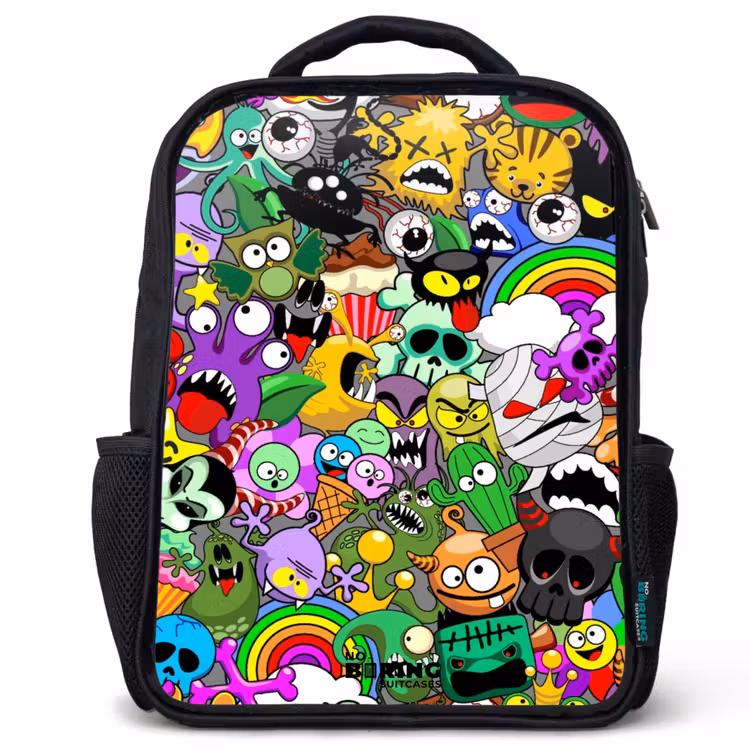 Chaotisch kleurrijk monster patroon Rugzak - Zwart middel -3d