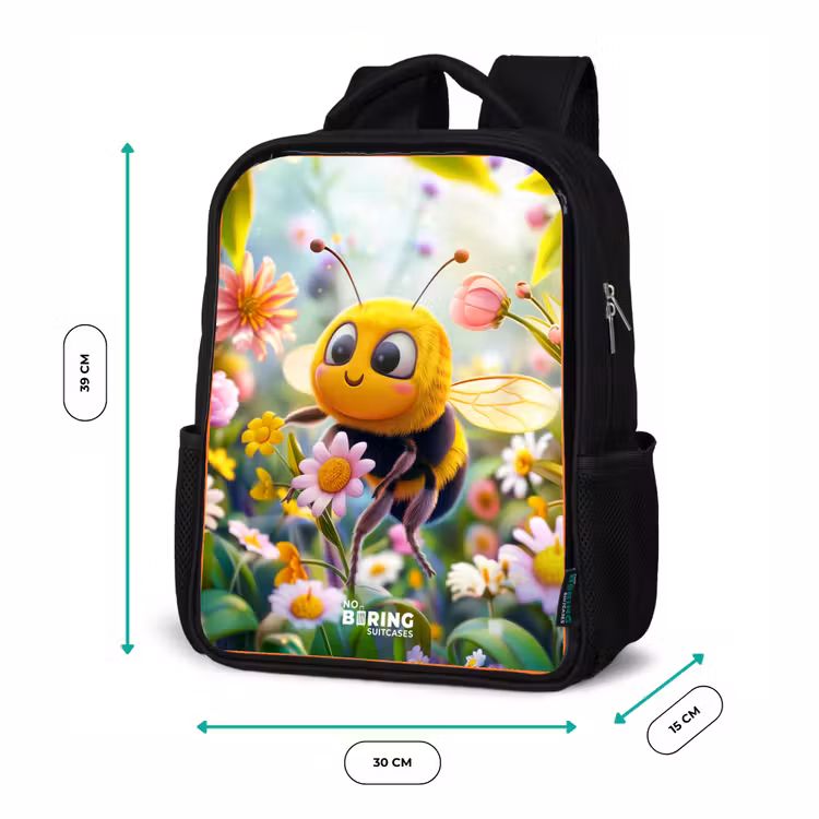 Bij op bloem Rugzak - Zwart middel -productfoto_formaten