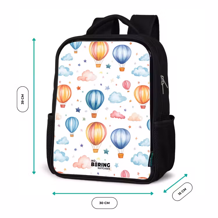 Gekleurde luchtballonnen met sterren en wolken Rugzak - Zwart middel -productfoto_formaten
