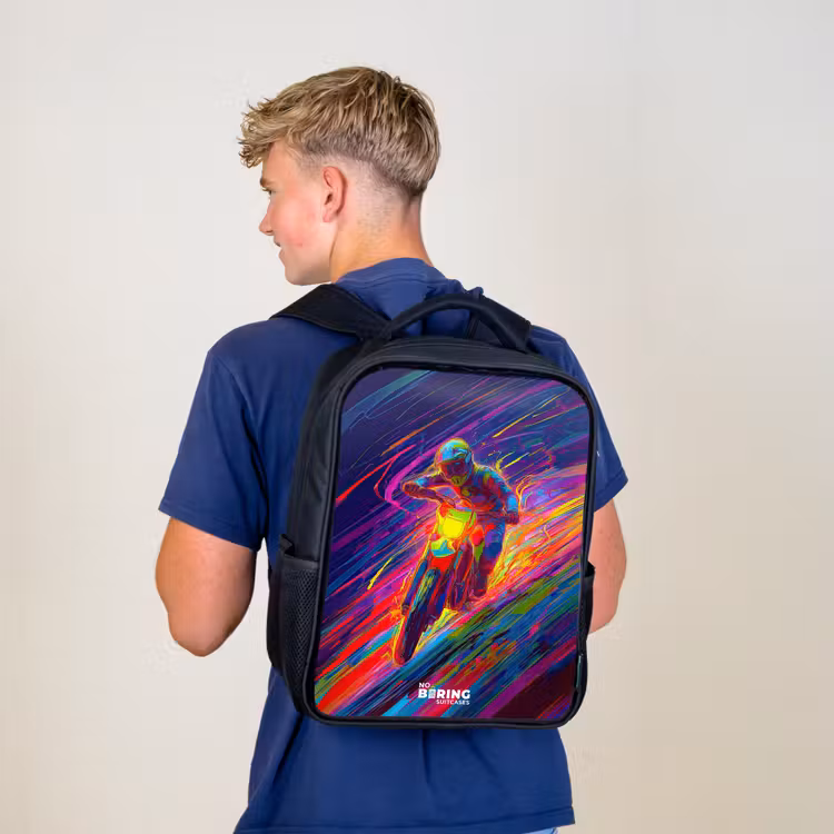 Crossmotor - Neonkleuren - Lijnen - Helm Rugzak - Zwart middel -sfeer8