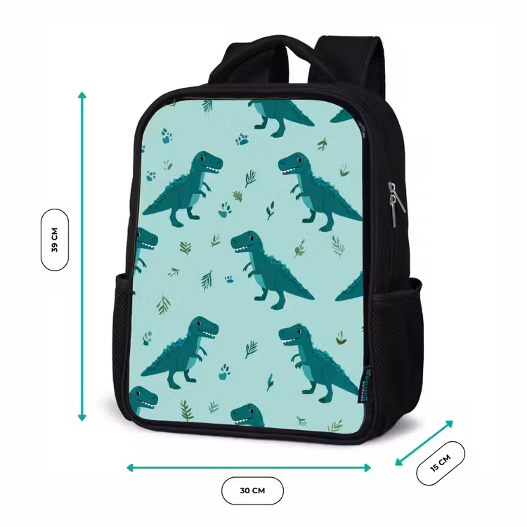 Donkergroen - Dinosaurussen - Afdrukken - Bladeren Rugzak - Zwart middel -productfoto_formaten