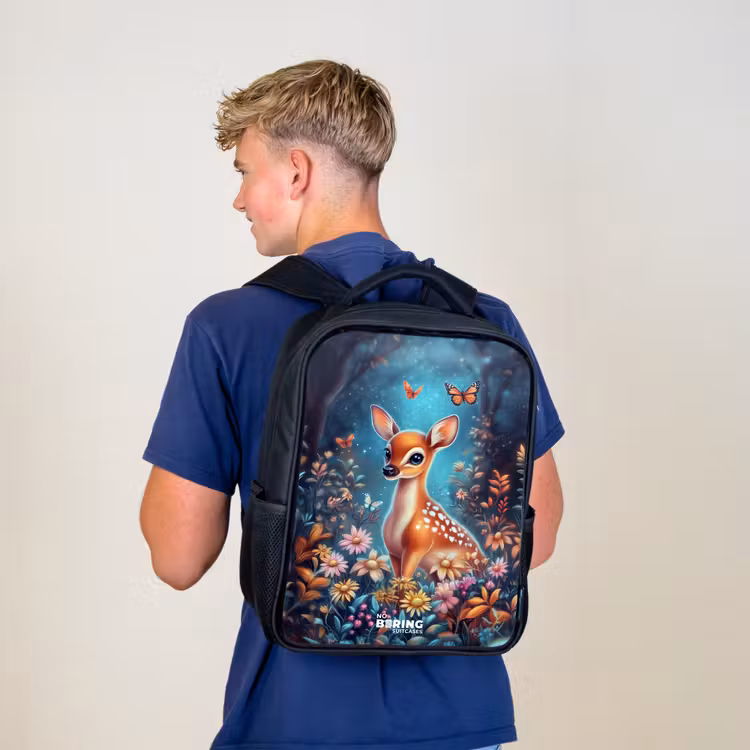 Hertje tussen bloemen in betoverend bos Rugzak - Zwart middel -sfeer8