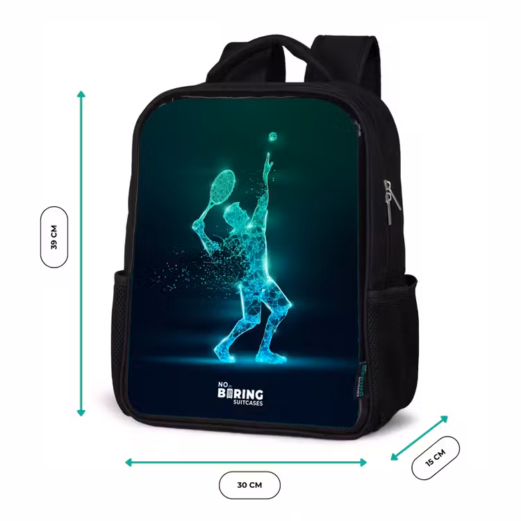 Digitale tennisspeler in futuristische stijl Rugzak - Zwart middel -productfoto_formaten