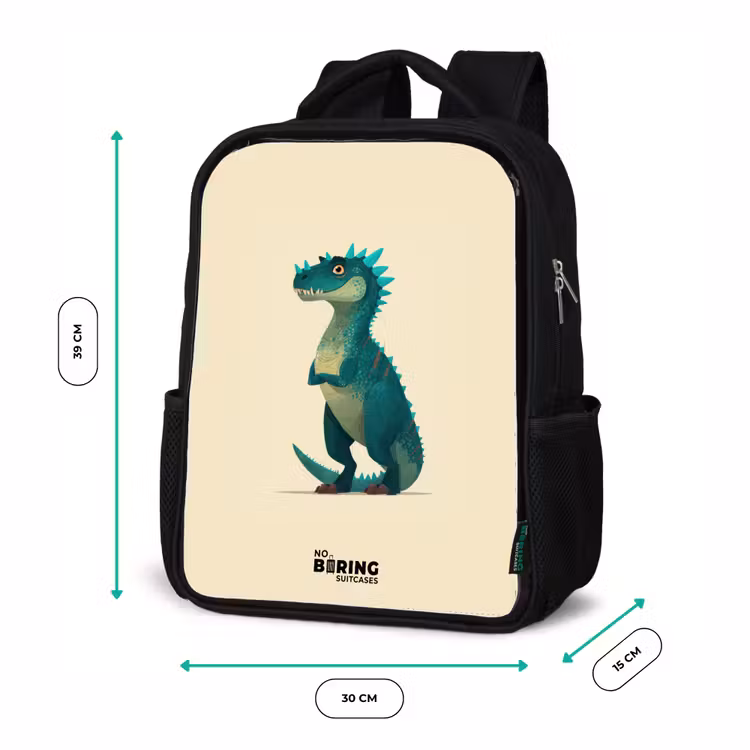 Dino - Dier - Blauw - Groen Rugzak - Zwart middel -productfoto_formaten
