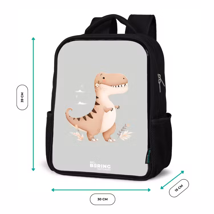 Dino in beige en grijze kleuren Rugzak - Zwart middel -productfoto_formaten