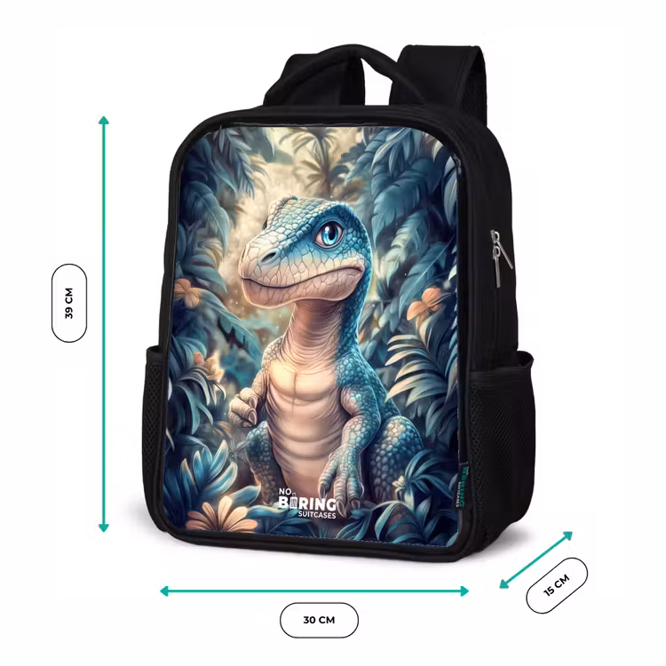 Dino in mystieke jungle met maanlicht Rugzak - Zwart middel -productfoto_formaten