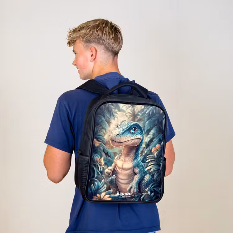 Dino in mystieke jungle met maanlicht Rugzak - Zwart middel -sfeer8