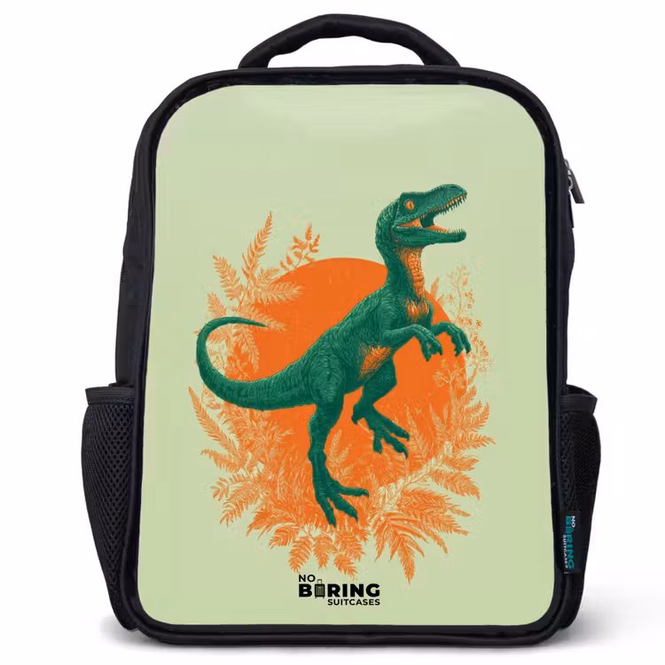 Dino - Natuur - Groen Rugzak - Zwart middel -3d