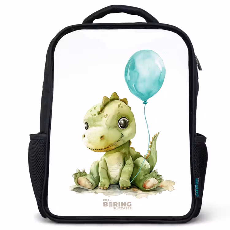 Dino met blauwe ballon Rugzak - Zwart middel -3d